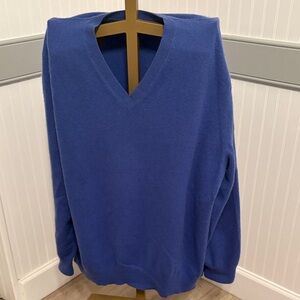 Lands' End Men's 100% Cashmere Blue V-Neck Sweater. Excellent Condition Size XXL